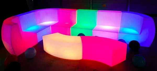 large glow lounge suite with snake bench