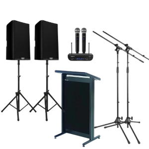 lectern with wireless microphone stand