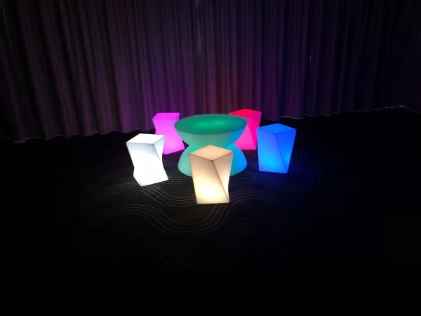 glow yoyo coffee table and twisted cubes