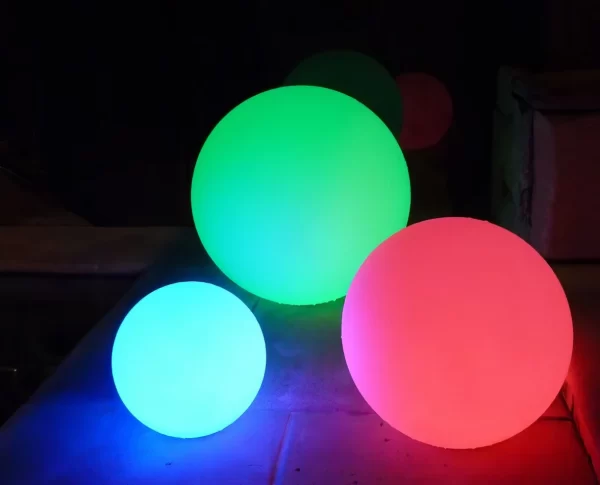 three different glow spheres