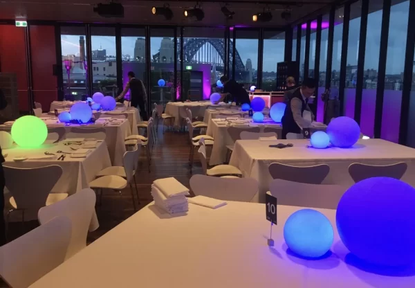 glow sphere centrepieces at a venue